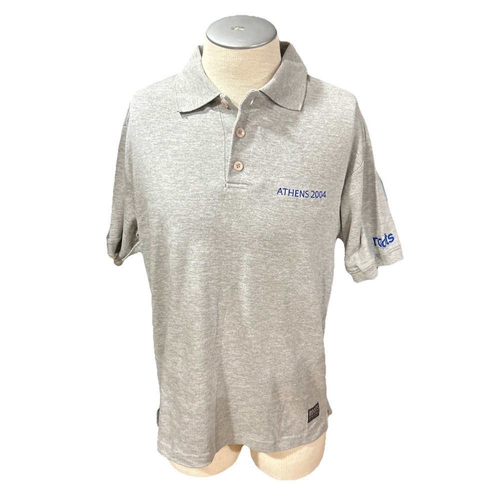 Roots Athletic Polo Shirt Mens Medium Athens 2004 Grey Vintage